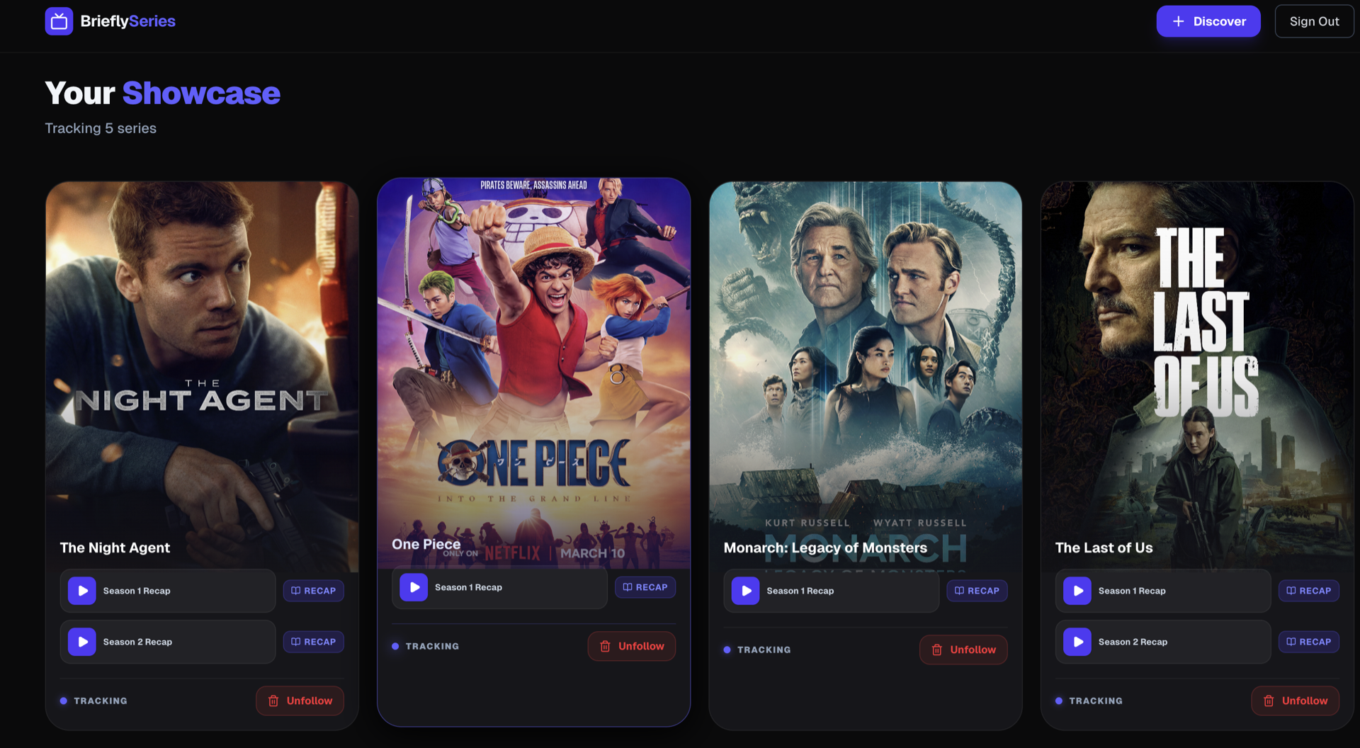 BrieflySeries dashboard